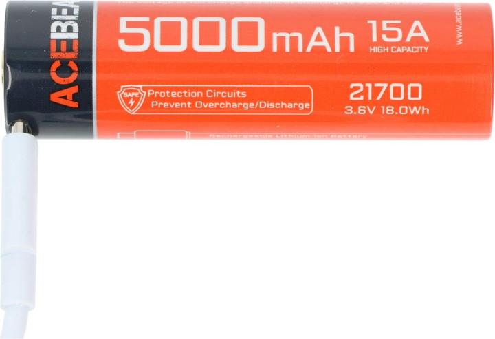 Actual product image AceBeam 21700 Li-ion Akku mit starken 5100mAh USB-C max. Entladestrom 20A, 77,8 x 21,37mm (1 pcs., 21700, 5100 mAh)