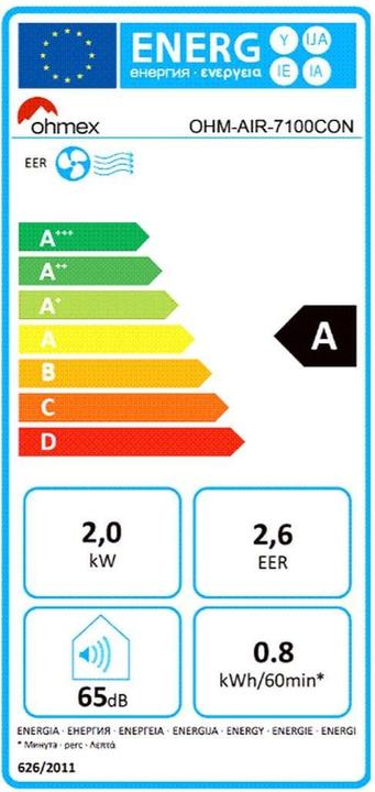 Energie-Label Ohmex Klimagerät AIR-7100 (15 m², 7000 BTU/h)