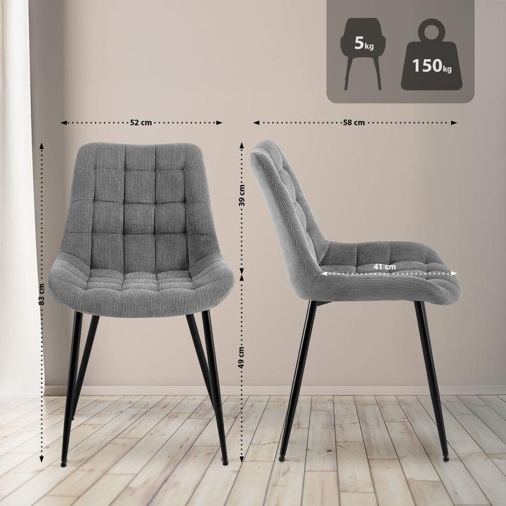 Image du produit CLP Chaise de salle à manger Sardna revêtement velours côtelé rembourré avec dossier