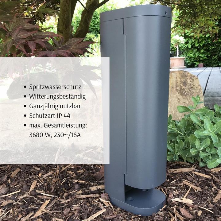 Produktbild Novatool 1x Steckdosenturm 2-fach aussen Anthrazit rund mit Blende IP44 Steckdose Aussen