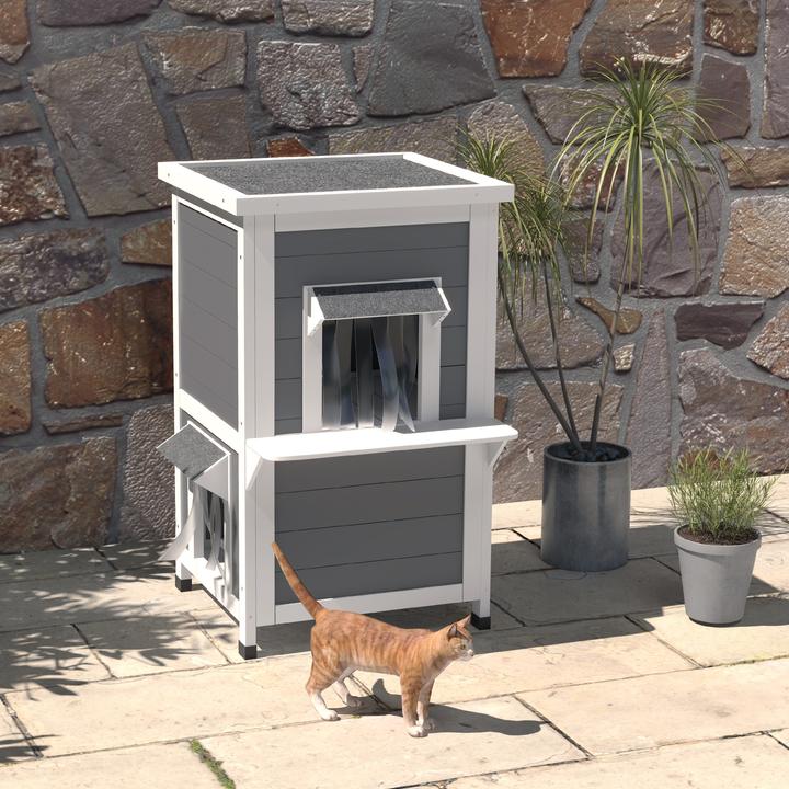 Produktbild PawHut Katzenhaus mit 2 ebenen und Vorhang (Katze)
