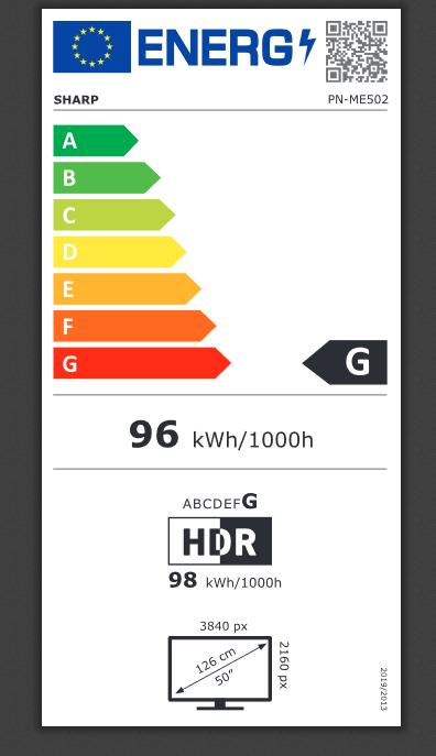 Energie-Label NEC ME502 50IN LFD UHD 450cd/qm (3840 x 2160 Pixel, 50")