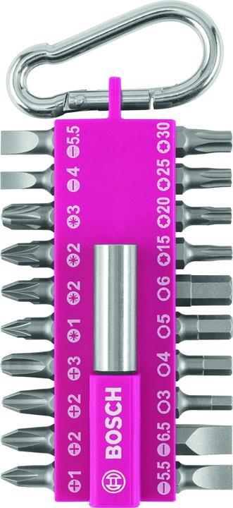 Produktbild Bosch Zubehör 21-teiliges Schrauberbit-Set mit Snap-hook, Pink (Innensechsrund TX M20, Innensechsrund TX M30, Innensechsrund TX M15, Innensechsrund TX M25, Kreuz Phillips PH M1, Kreuz Phillips PH M2, Kreuz Pozidriv PZ M1, Kreuz Pozidriv PZ M2, Kreuz Phillips PH M3, Kreuz Pozidriv PZ M3)