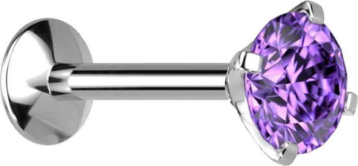 Actual product image Star Piercing Micro internal thread labret UFO silver set with crystal tanzanite (Titanium G23, without brass)