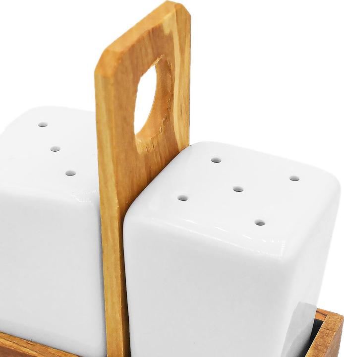 Produktbild Natura Punto Salz- & Pfefferstreuer Keramik, Halter aus Olivenholz, 10 x 6 x 14cm (Salz, Pfeffer)
