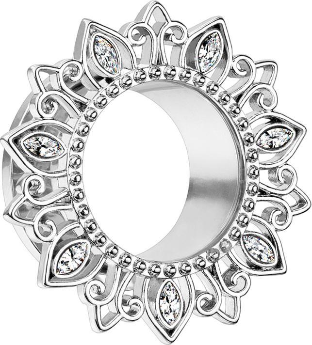 Star Piercing Flesh Tunnel silber Lotusblume Kristall silber (Chirurgenstahl 316L, Messing)