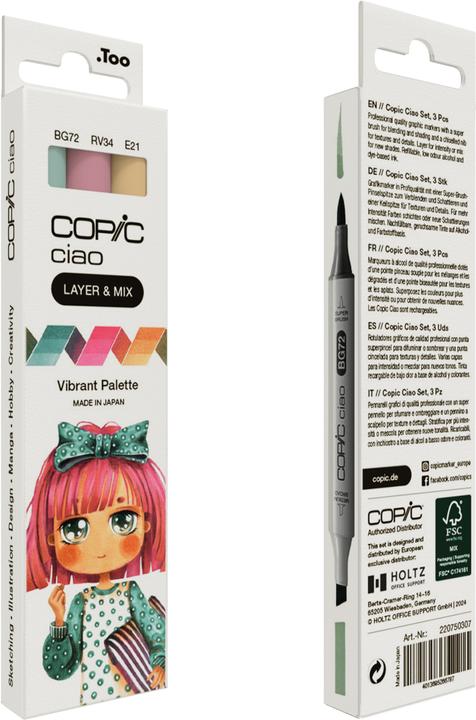 Actual product image Copic CIAO - Brand (E-21 Soft Sun, RV-34 Dark Pink, BG-72 Ice Ocean, 6 mm, 3 x)