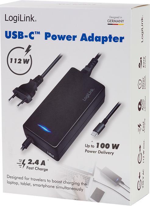 Produktbild LogiLink USB-C-Tischladeadapter für 2 Geräte, 1x USB-C PD & USB-A, 112 W (112 W)