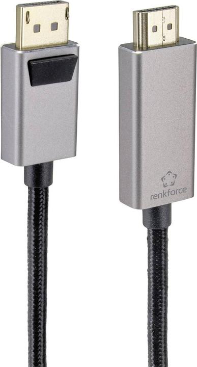 Actual product image Renkforce RF-4995158 DisplayPort Cable (1x DisplayPort Male - 1x HDMI Male) Black Aluminium (3 m, DisplayPort)