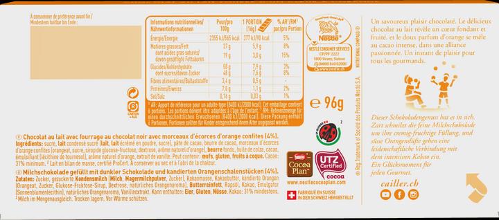 Nährwerte und Zutaten Cailler Tafelschokolade Milch mit Orangen (96 g)