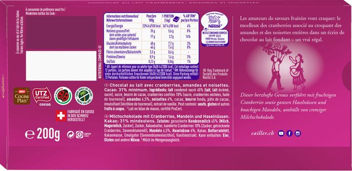 Produktbild Cailler Tafelschokolade Milch mit Cranberries (200 g)