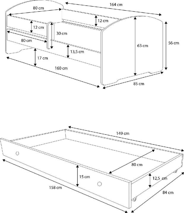 Produktbild ADRK Furniture Bett mit Matratze und Schublade PEPE DOG 160x80 (160 x 80 cm)
