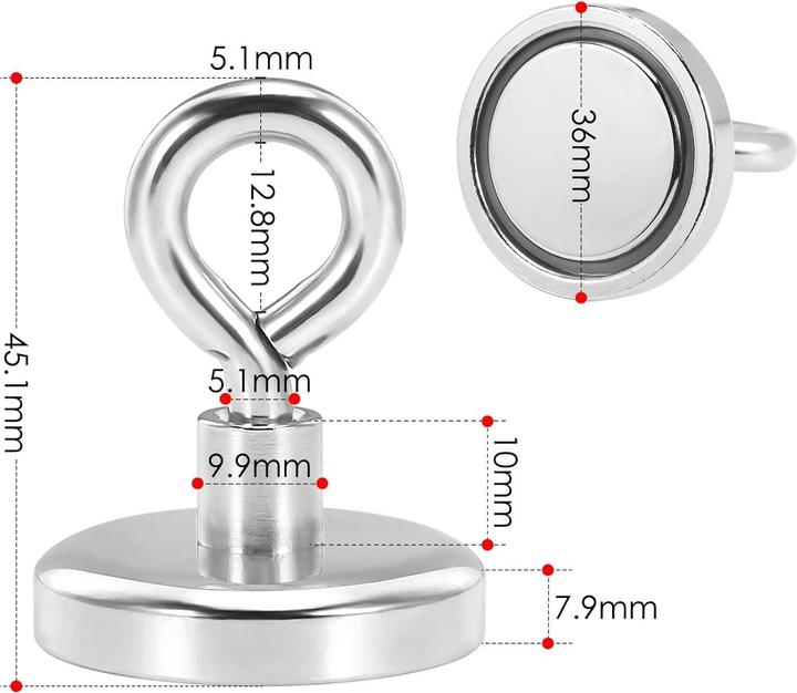 Image du produit Swissdetector Aimants à oeillet - Super puissants - Ø 36 MM - Force 45 kg (X 1) (1 x)