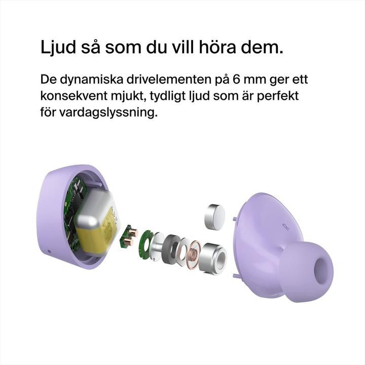Actual product image Belkin wireless soundform bolt tws light purple (No noise cancelling, 38 h, Wireless)
