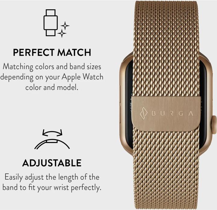 Actual product image Burga Apple Watch Band Metal Mesh Gold 42mm / 44mm / 45mm (Milanaise RVS vlechtwerk)