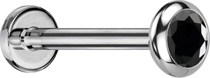 Actual product image Star Piercing Micro Labret internal thread silver disc rounded silver crystal black (Titanium G23, without brass)