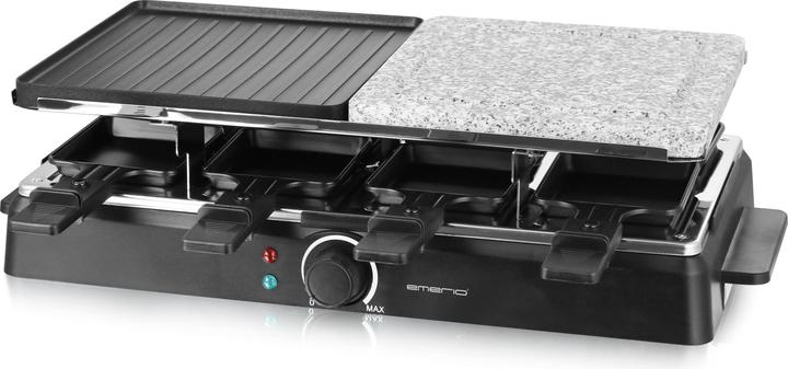 Actual product image Emerio Raclette grill, 8 pans, non-stick stone and grill plate