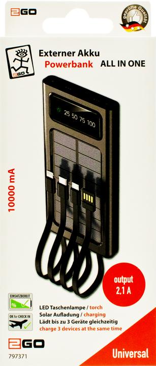 Actual product image 2GO Powerbank Solar 10000mAh (10000 mAh, 37 Wh)