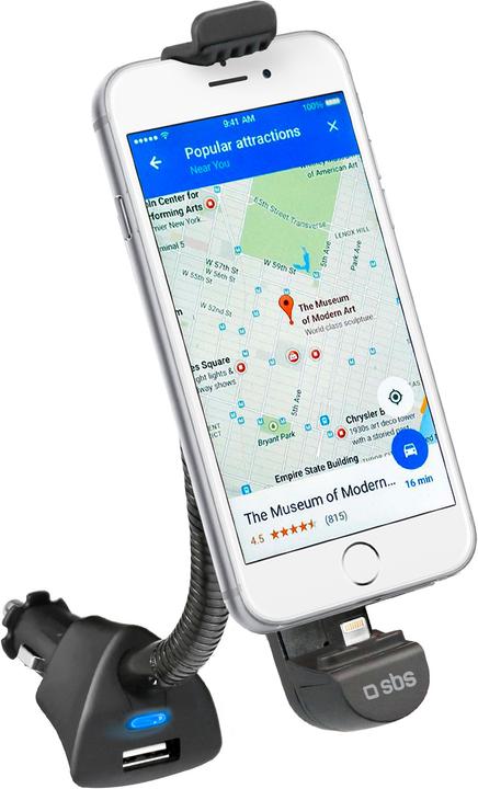SBS Autohalterung mit Blitzlicht-Anschluss und USB-Port für iPhone bis 5,5Inc