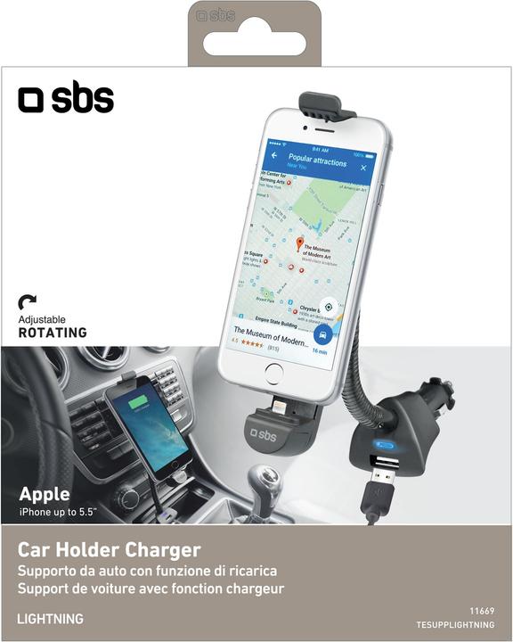 Image du produit SBS Support voiture avec prise flash et port USB pour iPhone jusqu'à 5,5Inc