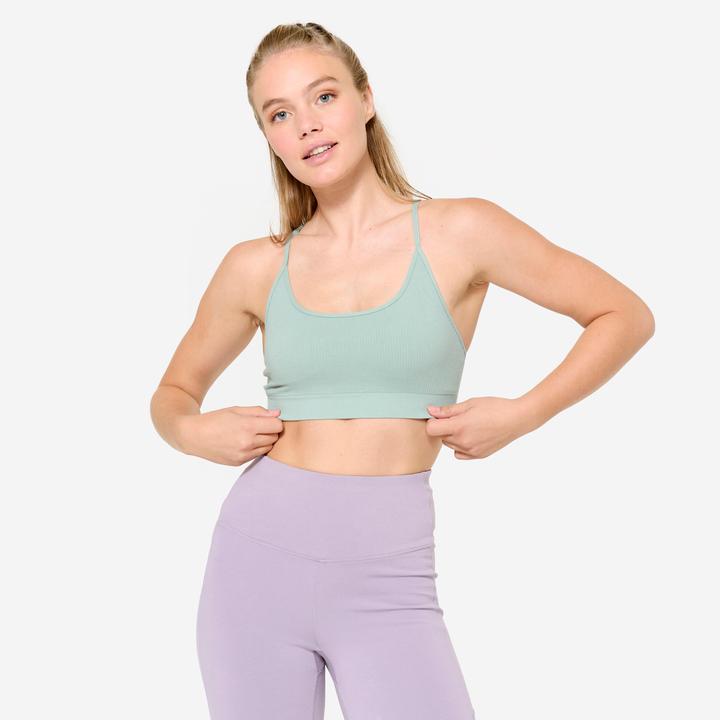 Decathlon Sport-Bustier Damen gerippt nahtlos leichter Halt - khaki (XL)