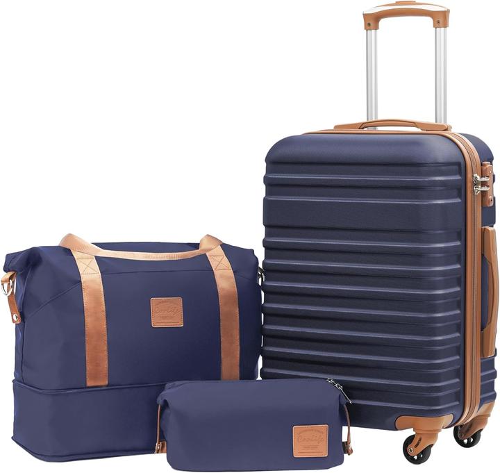 Coolife 3-teiliges Reisekoffer-Set mit Reisetasche und Kulturbeutel (38 l, Handgepäck (bis 50l))