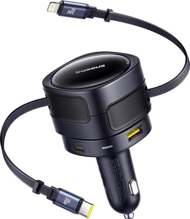 Baseus Enjoyment Max Car Charger C+L Cables & U+C Ports 90W Cosmic Black