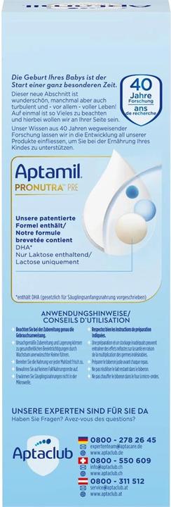 Valori nutrizionali e ingredienti Aptamil Pronutra Pre (114 g, dalla nascita)