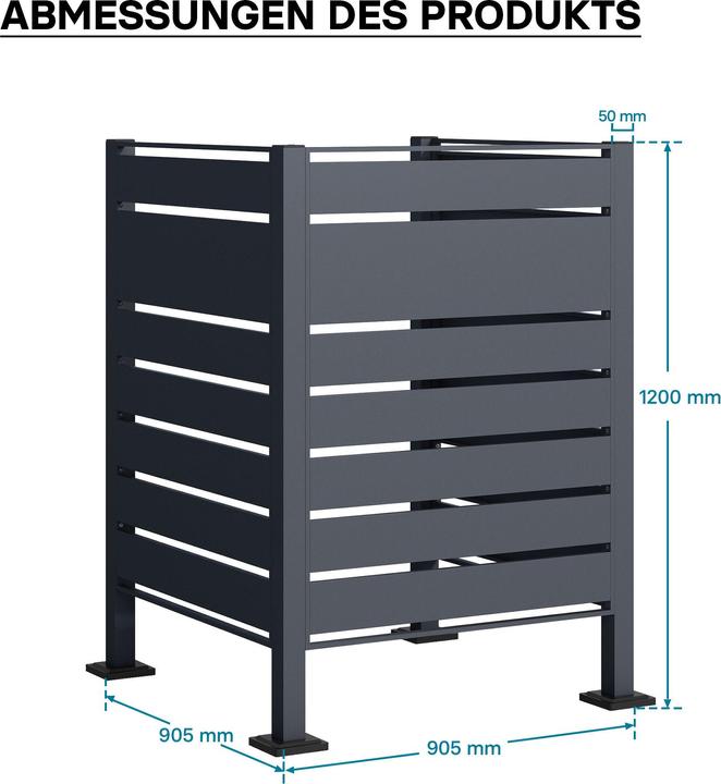 Produktbild Wiltec Mülltonnenzaun für eine Tonne Anthrazit Mülltonnenbox 60-240l Sichtschutz