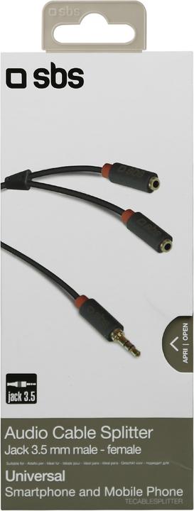 Actual product image SBS Audio stereo cable 3,5mm jack with splitter for mobile and smartphones (0.20 m, 3.5mm jack (AUX))