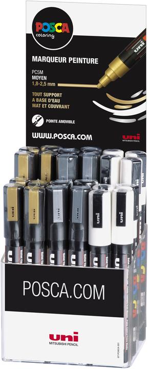 Image du produit Posca Marqueur UNI PC-5M Présentoir 36x (Argent, Blanc, Or, 2.50 mm, 36 x)