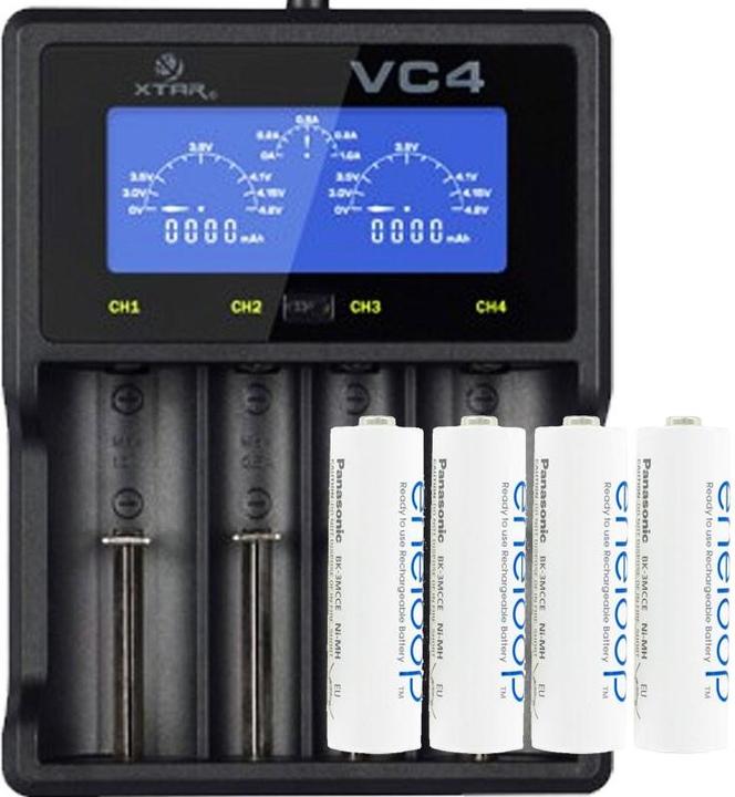 Xtar VC4 + Eneloop (4 Stk., AA, 2000 mAh, Ladegerät inkl. Akku)
