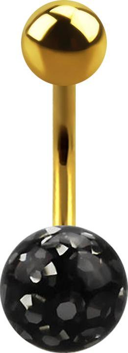 Star Piercing Banane vergoldet mit Kugel und Kristall Kugel schwarz Epoxy Schutzschicht (ohne Messing, Titan G23)