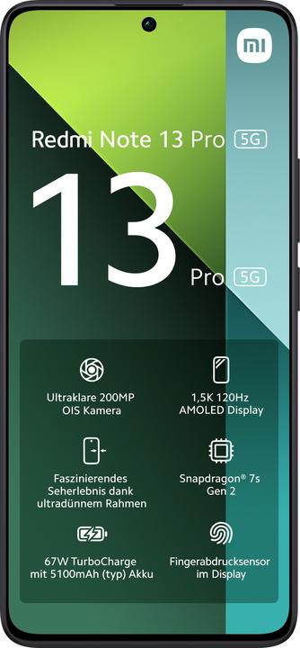 Produktbild Xiaomi Redmi Note 13 Pro 5G (512 GB, Midnight Black, 6.67", Dual SIM, 200 Mpx, 5G)