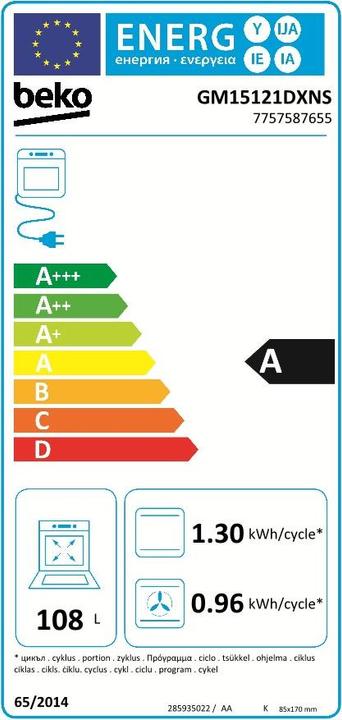 Energie-Label Beko BEK GM 15121 DXNS Gas/E-Herd