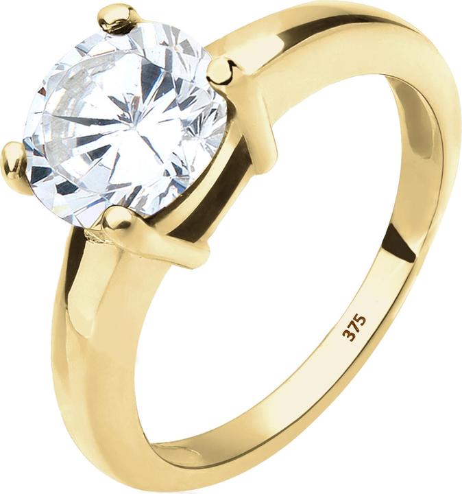 Elli PREMIUM Ring Solitärring Zirkonia 375 Gelbgold Geschenkidee (54, 375/9 K Gold)