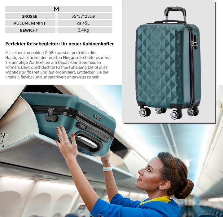 Immagine prodotto Beibye Hartschalen-Trolley für Handgepäck (45 l, Bagaglio a mano (fino a 50 litri))