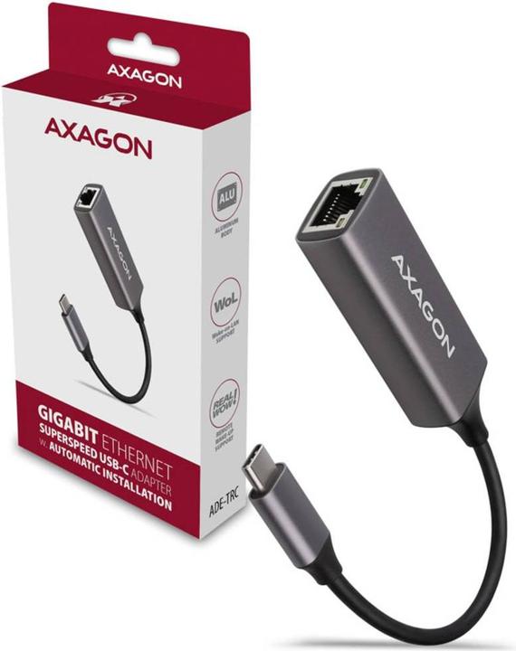 Produktbild Axagon ADE-TRC Gigabit Ethernet 10/100/1000 Adapter - USB 3.1 Typ C, Titangrau (USB 3.1, RJ45 (1x))