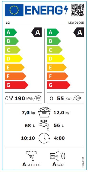 Energie-Label LG LSWD100E Waschtrockner Freie Aufstellung Frontlader Weiss A