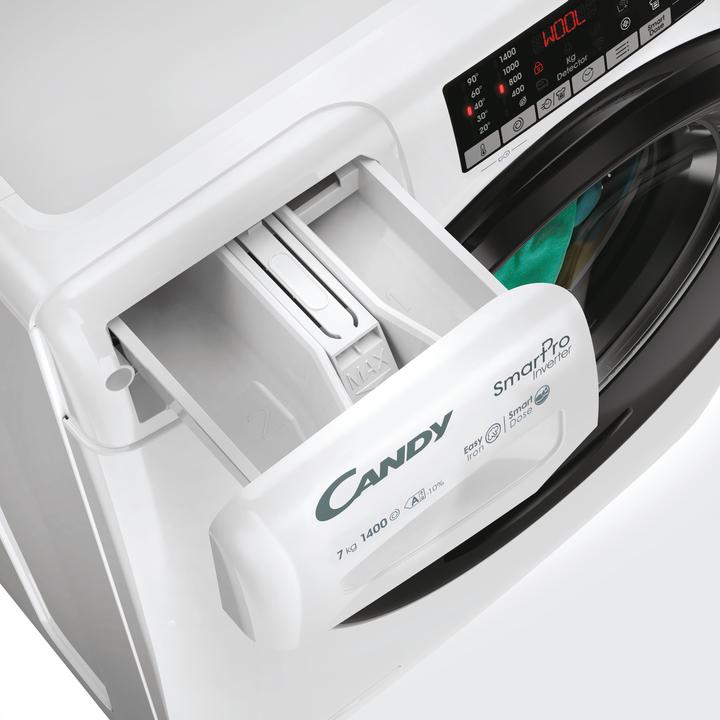 Immagine prodotto Candy Smart Pro Inverter CSO4474TWMB6/1-S lavatrice Caricamento frontale 7 kg 1400 Giri/min Bianco (7 kg, A sinistra, Spina UE)