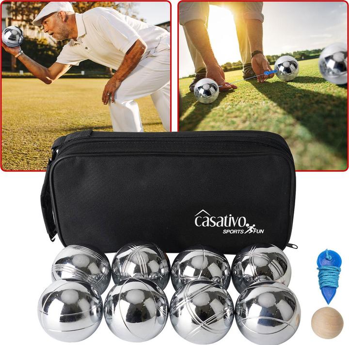Casativo Gioco di bocce e pétanque con 8 palle di metallo, palla di legno, metro di distanza, borsa per il (8 x, 72 mm)