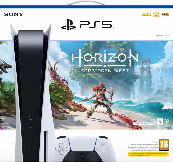 Produktbild Sony PlayStation 5 Standard + Horizon Forbidden West 825GB Wi-Fi Schwarz, Weiss