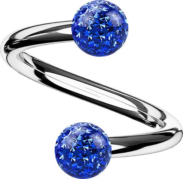 Actual product image Star Piercing Spirale silber mit zwei Kristallkugeln dunkelblau Epoxy Schutzschicht (without brass, Titanium G23)