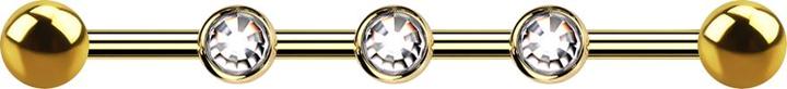 Star Piercing Barbell Innengewinde vergoldet drei 0.8 mm Gewindelöcher mit zwei Kugeln und drei Kristalle silber (ohne Messing, Titan G23)