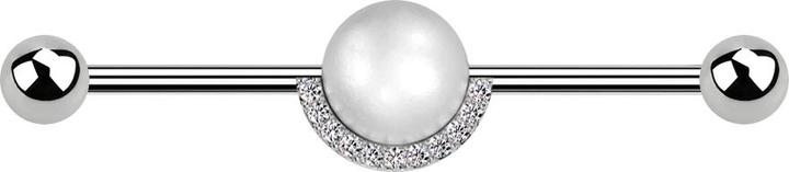 Star Piercing Barbell silber mit zwei Kugeln silber Perlenkugel silber Kristalle silber (Chirurgenstahl 316L, Messing)