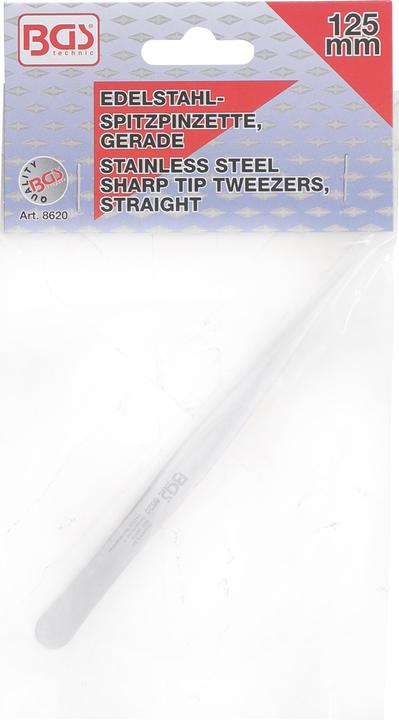Actual product image BGS Stainless Steel Sharp Tip Tweezer straight 125 mm
