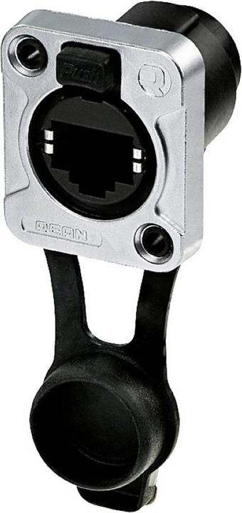 Produktbild Rean RJ45 Durchgangs-Einbaubuchse, IP65, schwarz verchromtes D-Gehäuse RRE8F-Z-