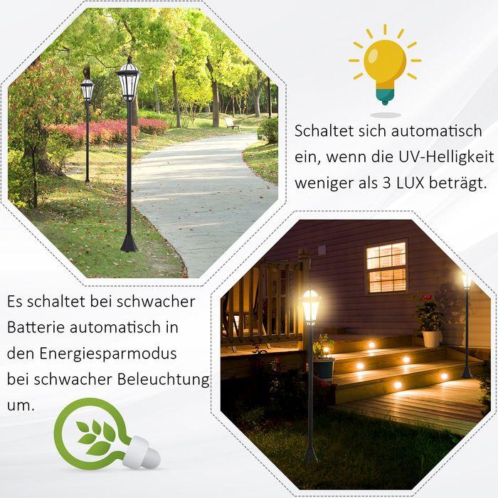 Image du produit Swisshandel24 Lanterne solaire de jardin, set de 2, lampe de jardin, lampe de chemin avec LED, 6-8 h, acier (IP44)