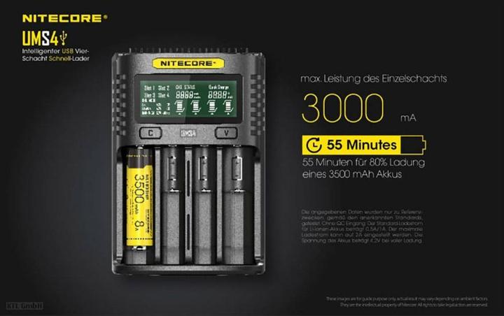 Produktbild Nitecore UMS4 USB-Schnell-Ladegerät (1 Stk., AAA, AA, Ladegerät inkl. Akku)