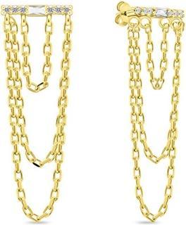 Brilio Silver - Timeless chain earrings with zircons EA999Y